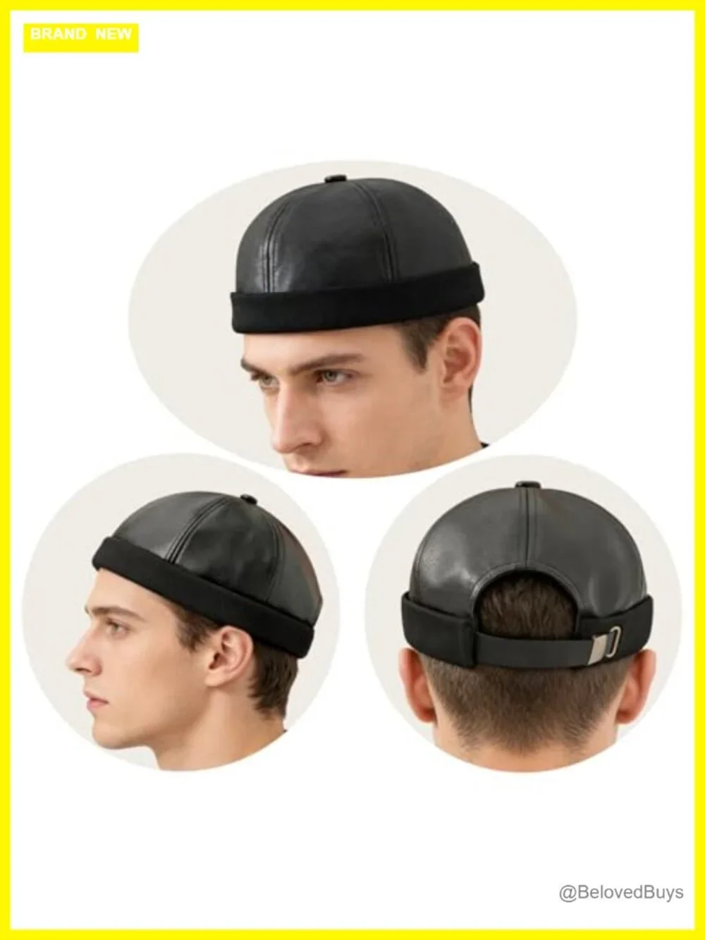 Faux Leather Beanie Hat Brimless Skull Cap Adjustable Winter